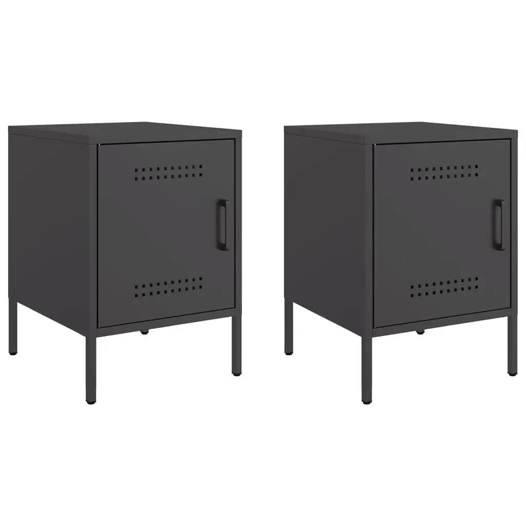 Bedside Cabinets Black 2 Piece Industrial Nightstand Storage Side Table