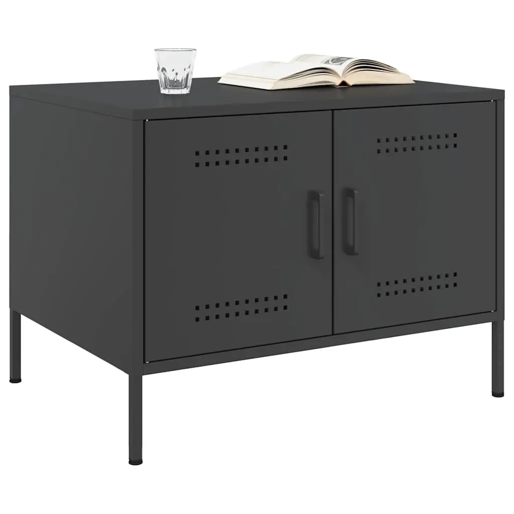 Industrial Coffee Table Black Cold-Rolled Steel Frame Storage Compartment 68W x 50D x 50.5H cm