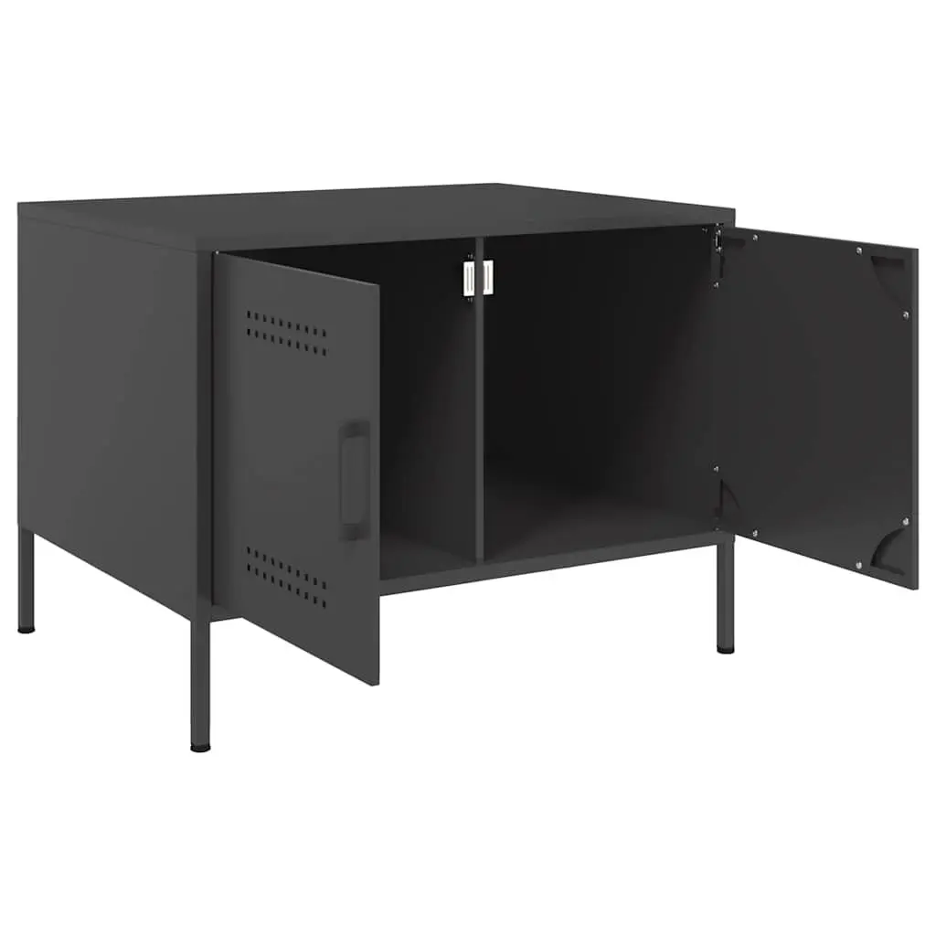 Industrial Coffee Table Black Cold-Rolled Steel Frame Storage Compartment 68W x 50D x 50.5H cm
