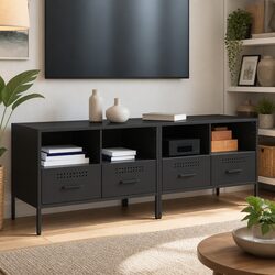 Compact and Stylish Black Industrial TV Cabinets Set