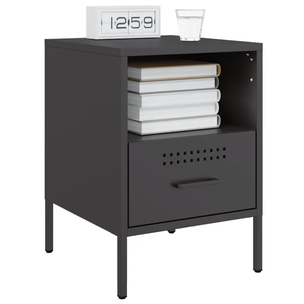 Bedside Cabinets Black 36x39x50.5cm Industrial Steel Storage Side Tables 2 Piece