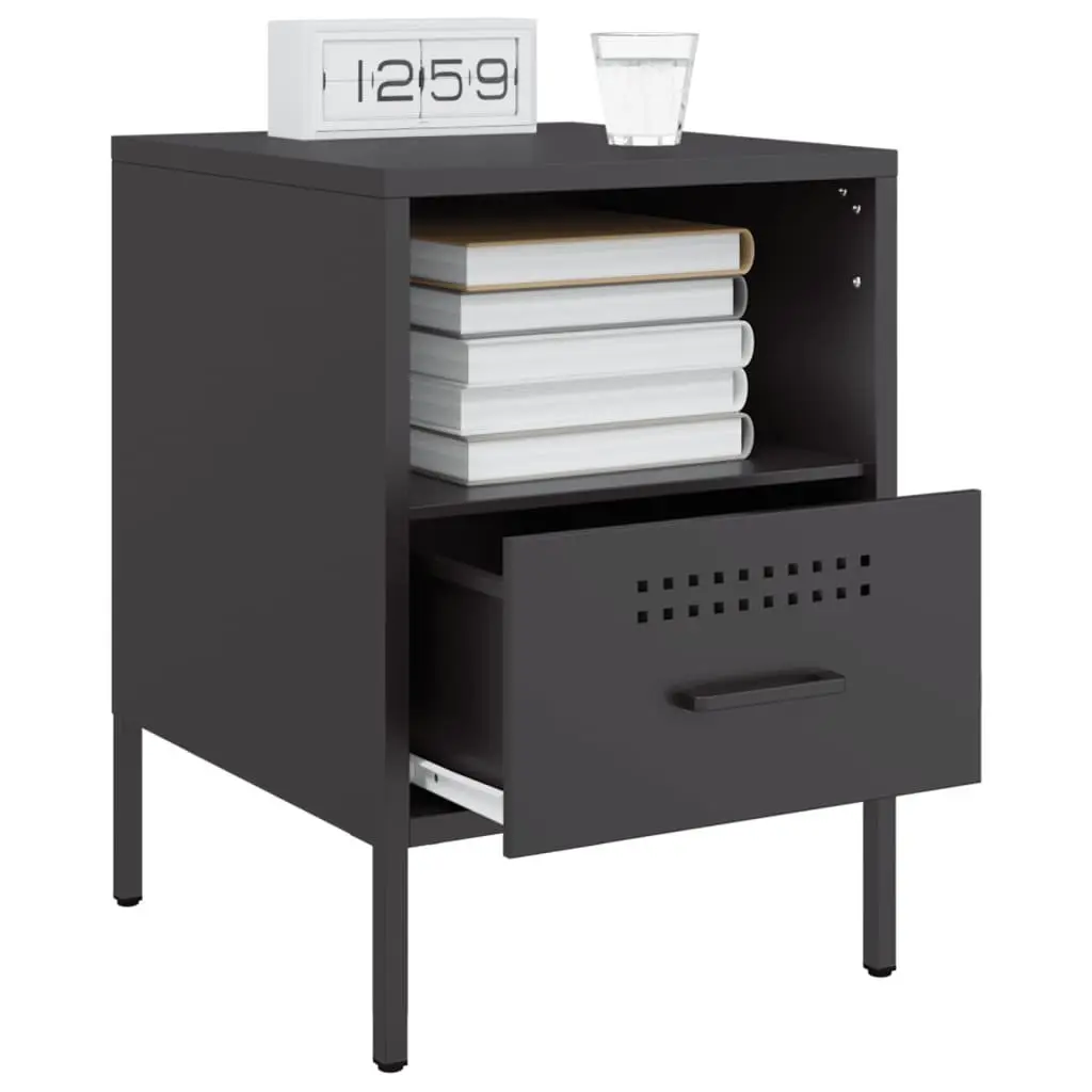 Bedside Cabinets Black 36x39x50.5cm Industrial Steel Storage Side Tables 2 Piece