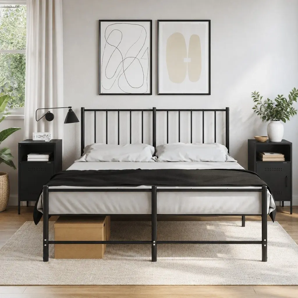 Bedside Cabinet Black 36x39x68 cm Industrial Storage Nightstand Table 2 Piece