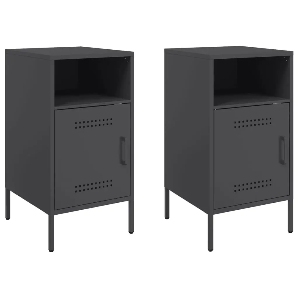 Bedside Cabinet Black 36x39x68 cm Industrial Storage Nightstand Table 2 Piece