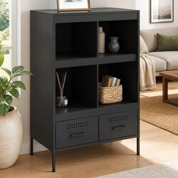 Highboard Cabinet Black 68x39x101.5cm Storage Sideboard Industrial Style