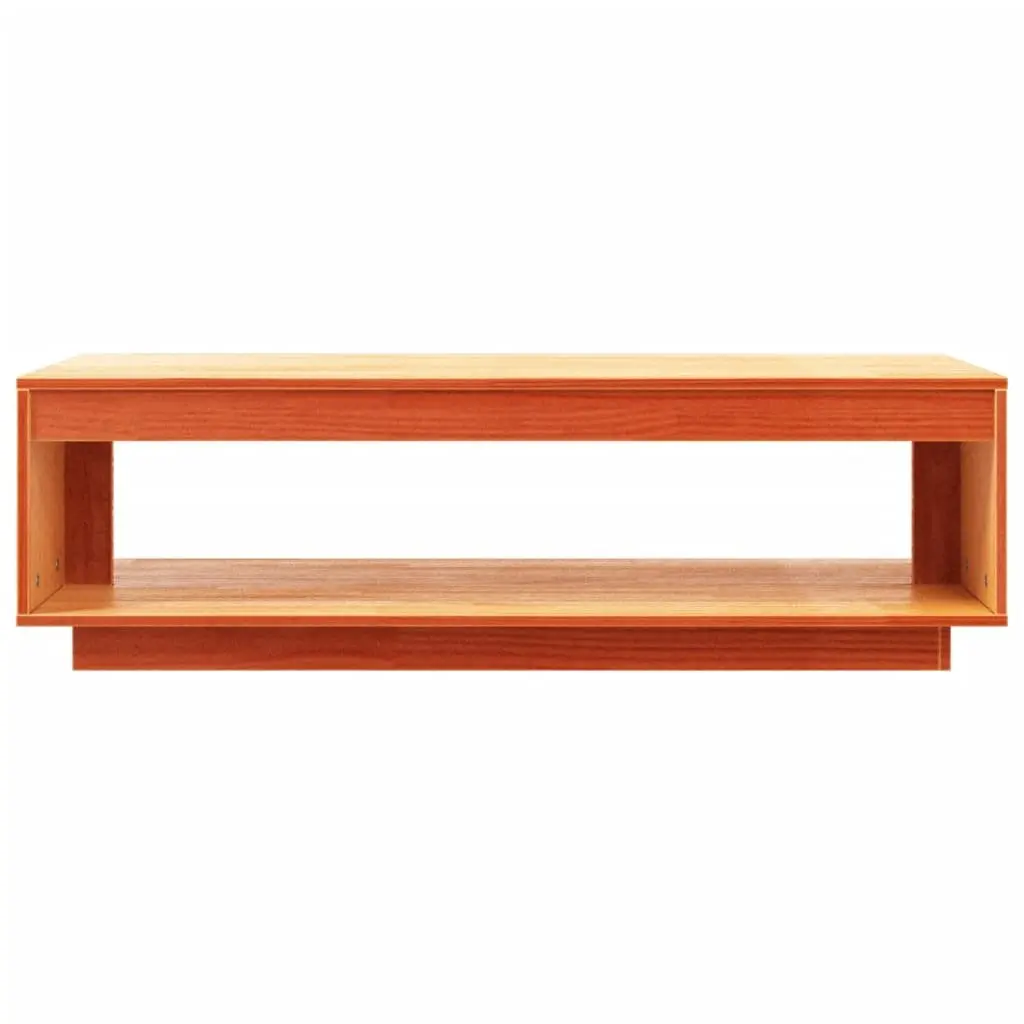 Coffee Table Brown Solid Pine Wood with Storage Shelf