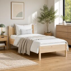 Single Bed Frame 92x187 cm Solid Wood Pine Bedroom Furniture Slatted Base