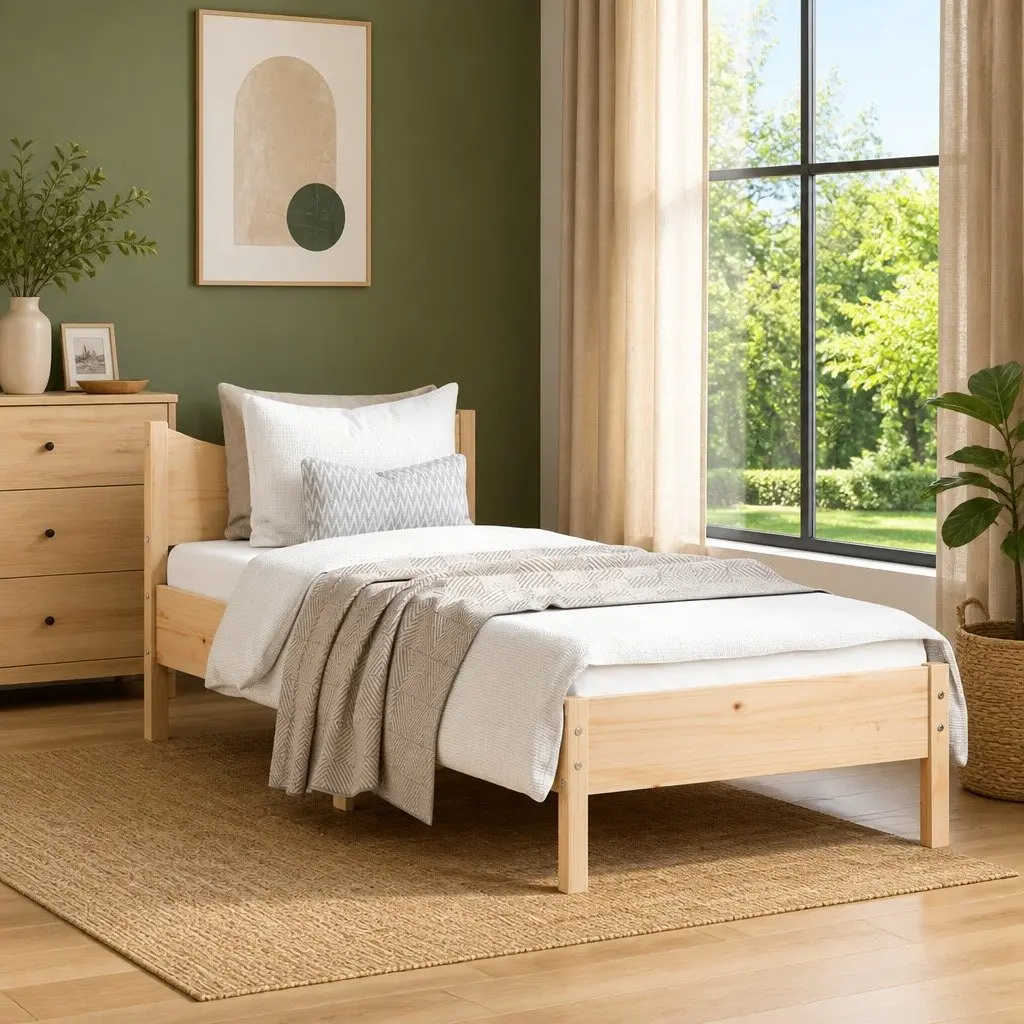 Solid Wood Bed Frame Brown 90x190 cm Pine Construction Wooden Slats