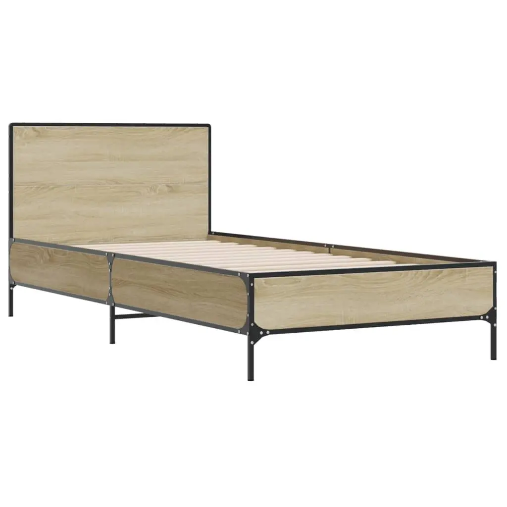 Bed Frame Brown 90x190cm Wooden Slats Headboard Support