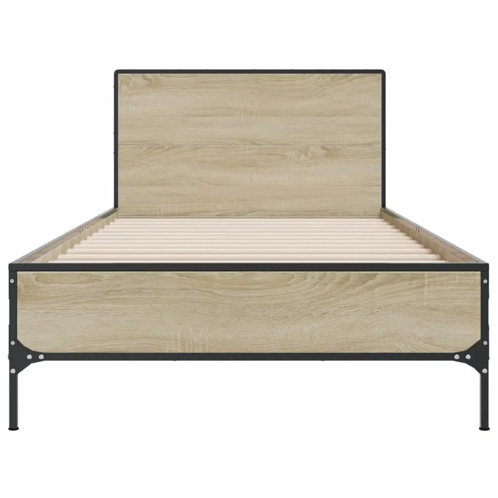 Bed Frame Brown 90x190cm Wooden Slats Headboard Support
