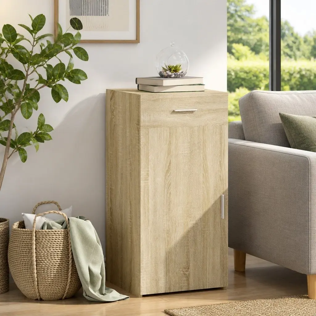 Brown Sideboard Storage Cabinet Engineered Wood 45x42.5x93cm with Drawer and Cupboard Door