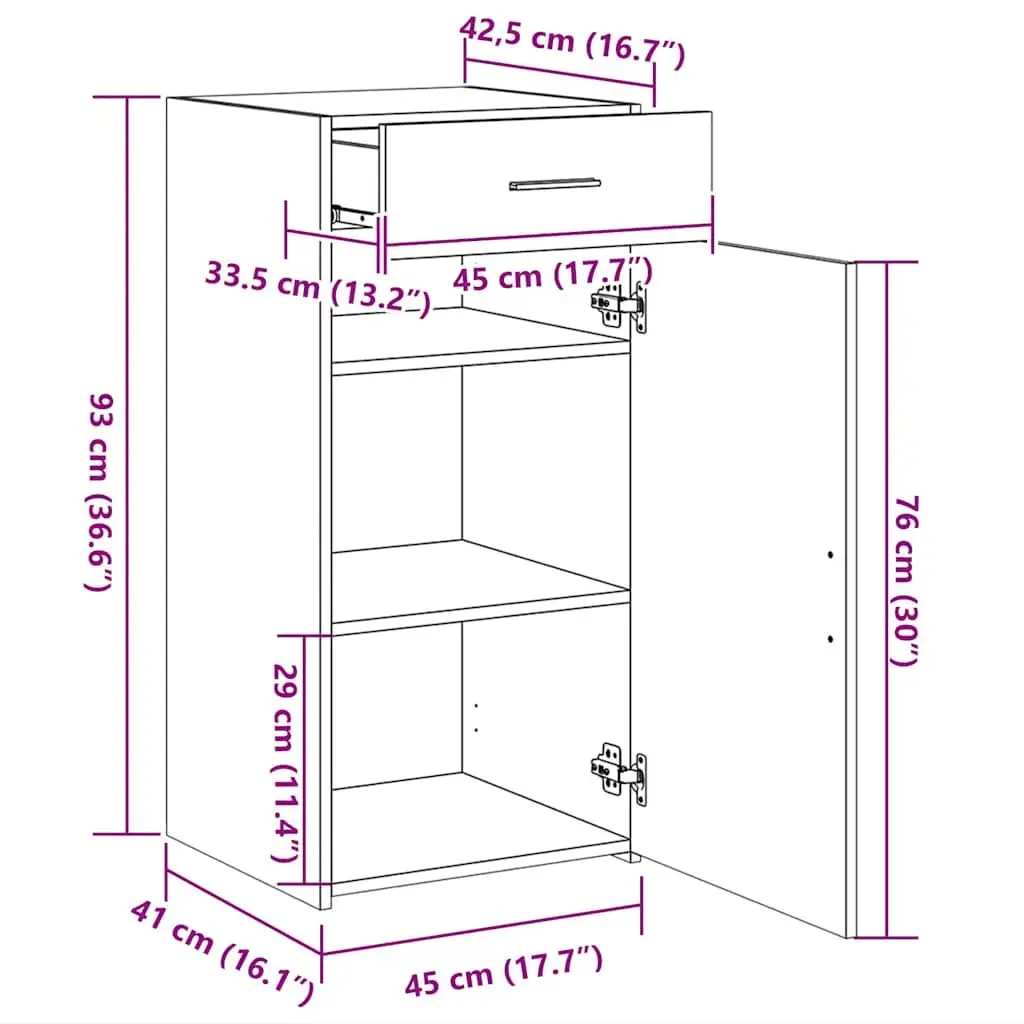Brown Sideboard Storage Cabinet Engineered Wood 45x42.5x93cm with Drawer and Cupboard Door