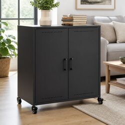 Sideboard Black Storage Cabinet Elegant Furniture Wheels Durable Steel Organiser