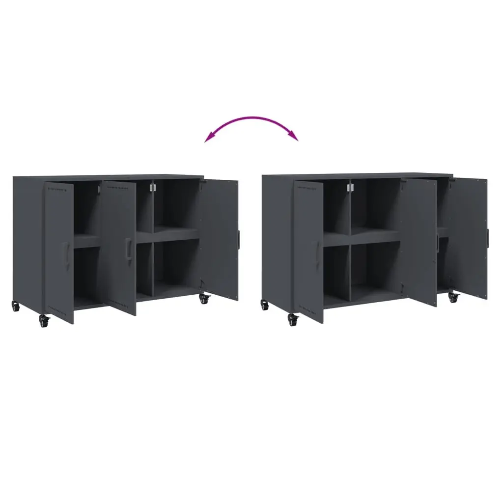 Sideboard Anthracite 100.5 x 39 x 72 cm Storage Cabinet with Wheels