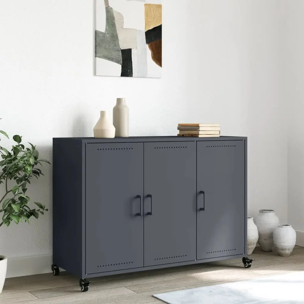 Sideboard Anthracite 100.5 x 39 x 72 cm Storage Cabinet with Wheels