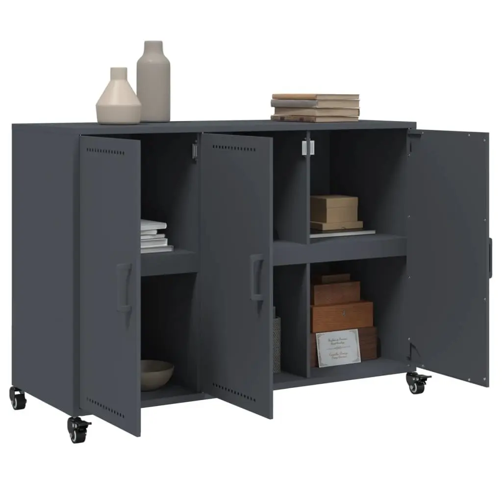 Sideboard Anthracite 100.5 x 39 x 72 cm Storage Cabinet with Wheels