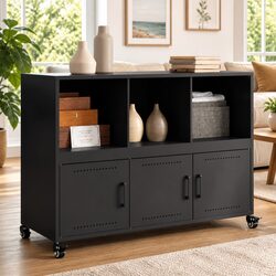 Concise Black Storage Cabinet with Wheels