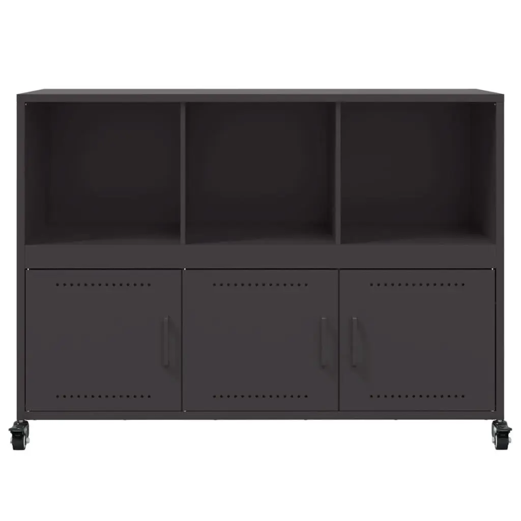 Sideboard Black Storage Cabinet with Wheels Durable Steel Construction for Living Room Hallway