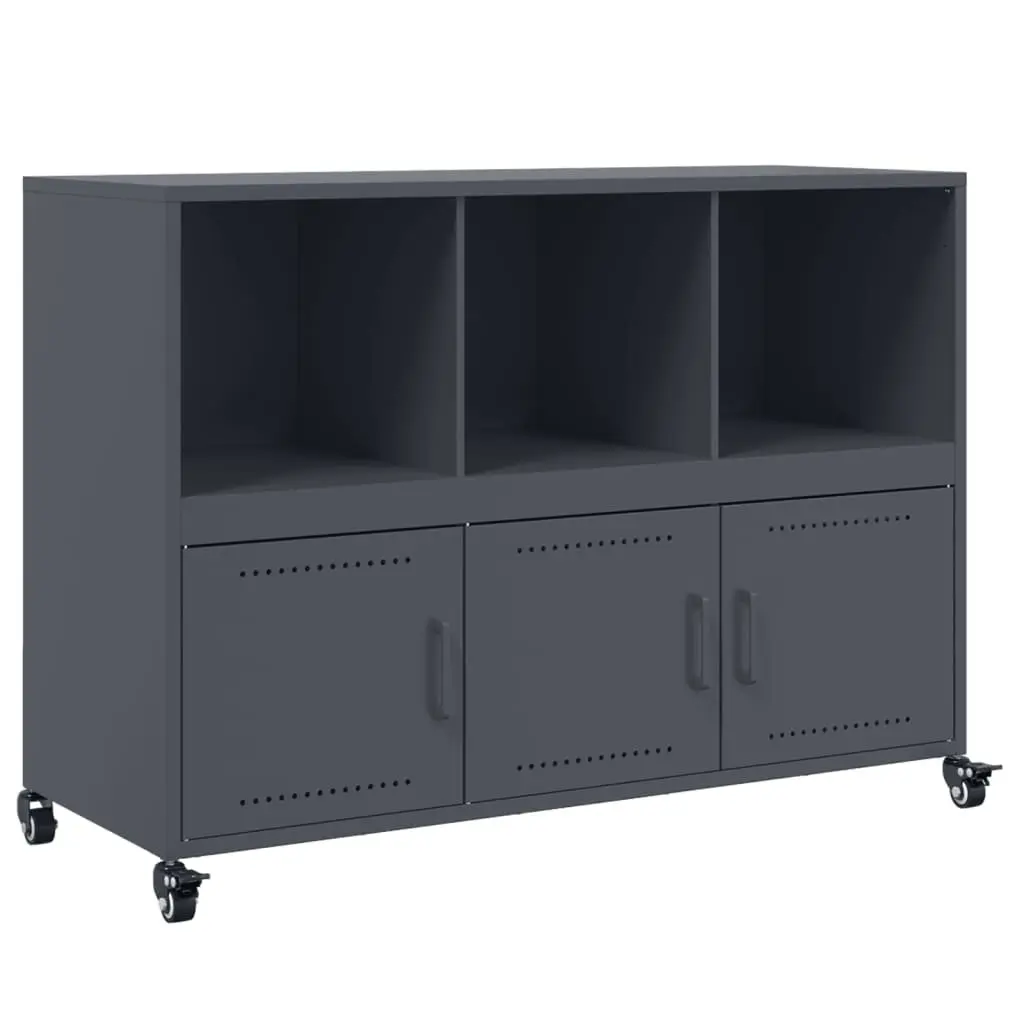 Sideboard Anthracite Steel 100.5x39x72cm Storage Cabinet with Wheels