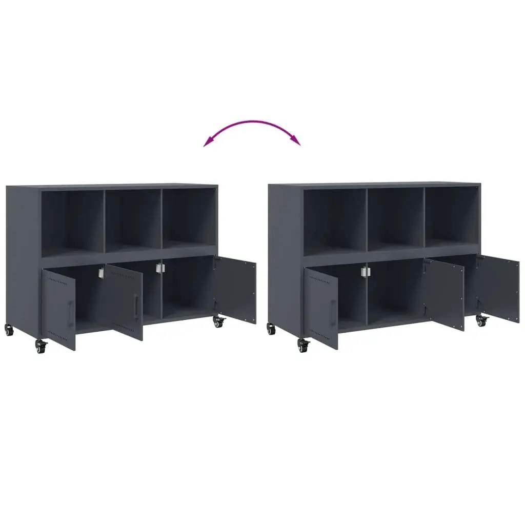 Sideboard Anthracite Steel 100.5x39x72cm Storage Cabinet with Wheels