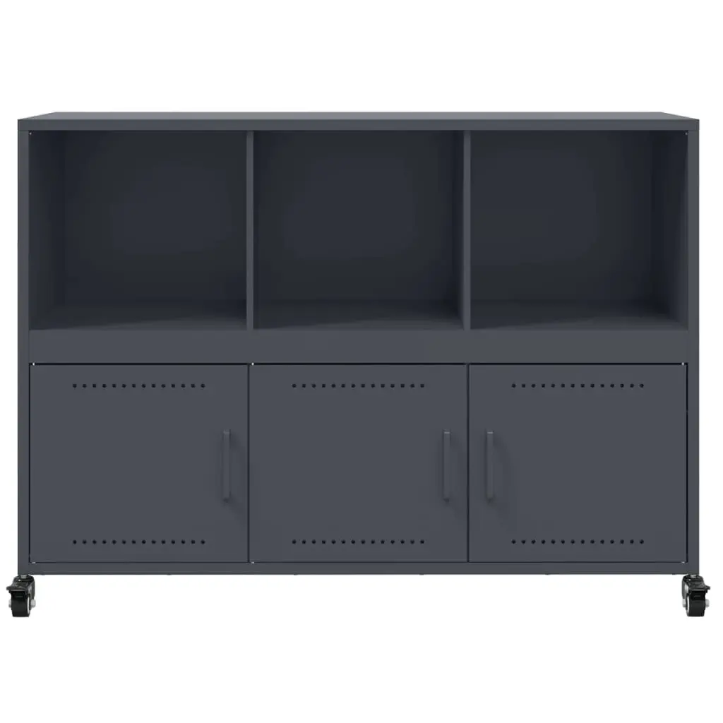 Sideboard Anthracite Steel 100.5x39x72cm Storage Cabinet with Wheels
