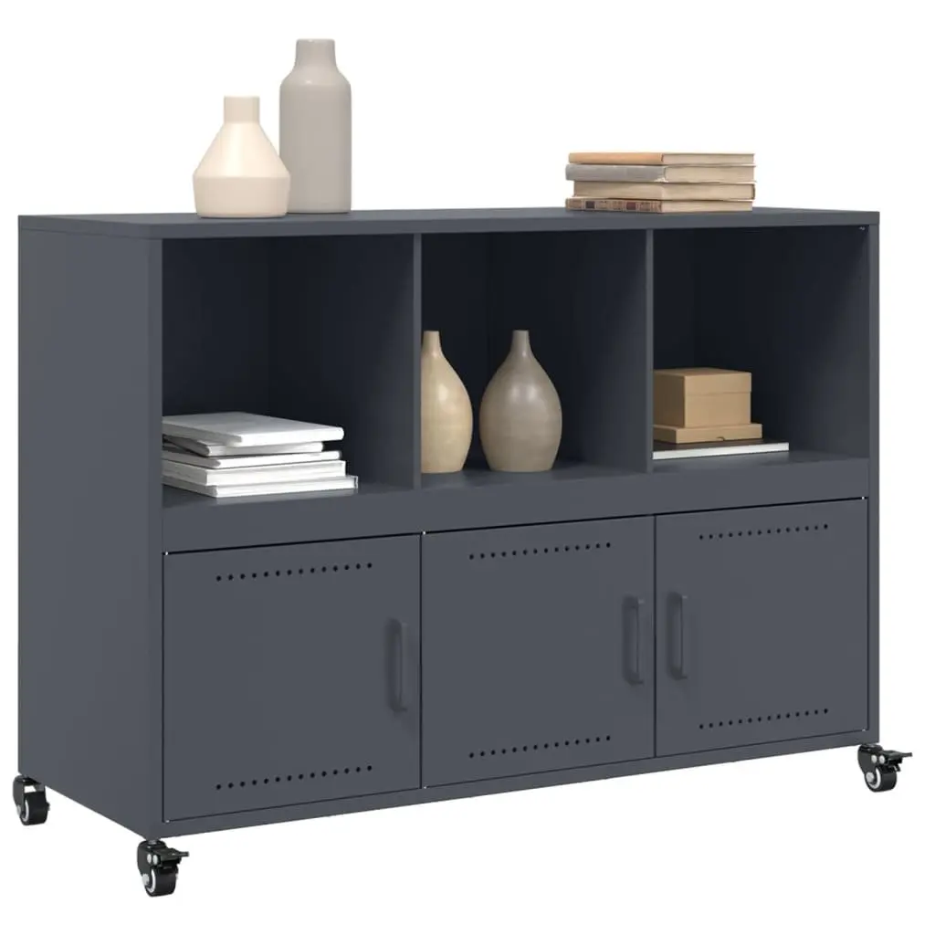 Sideboard Anthracite Steel 100.5x39x72cm Storage Cabinet with Wheels