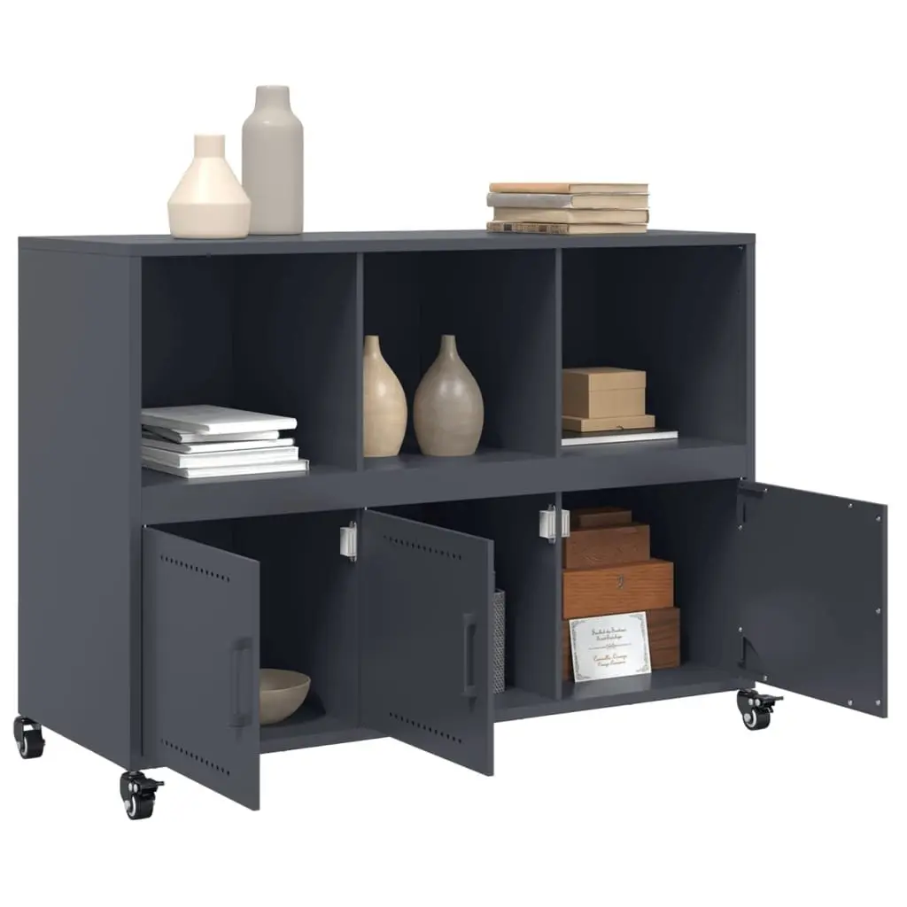 Sideboard Anthracite Steel 100.5x39x72cm Storage Cabinet with Wheels