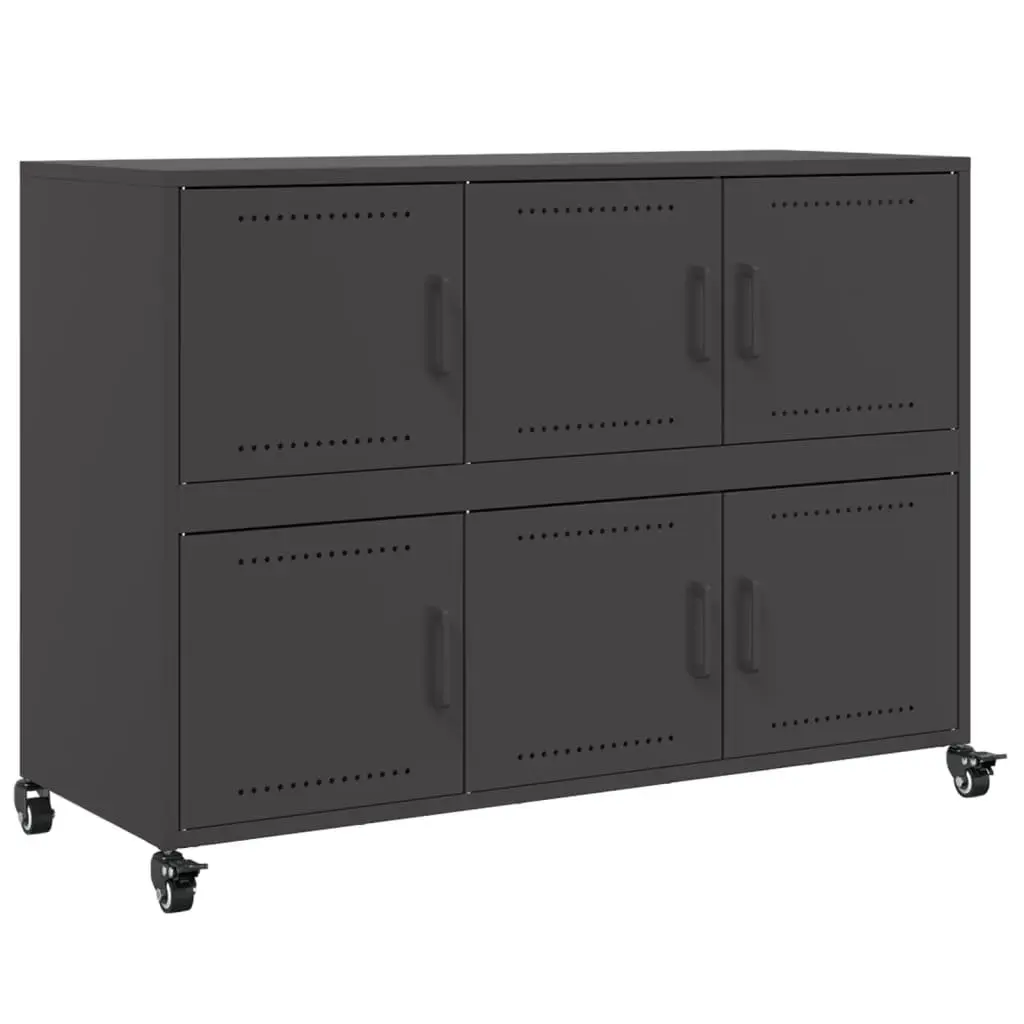 Black Steel Sideboard Storage Cabinet with Wheels 100.5x39x72cm for Organised Interior Furniture