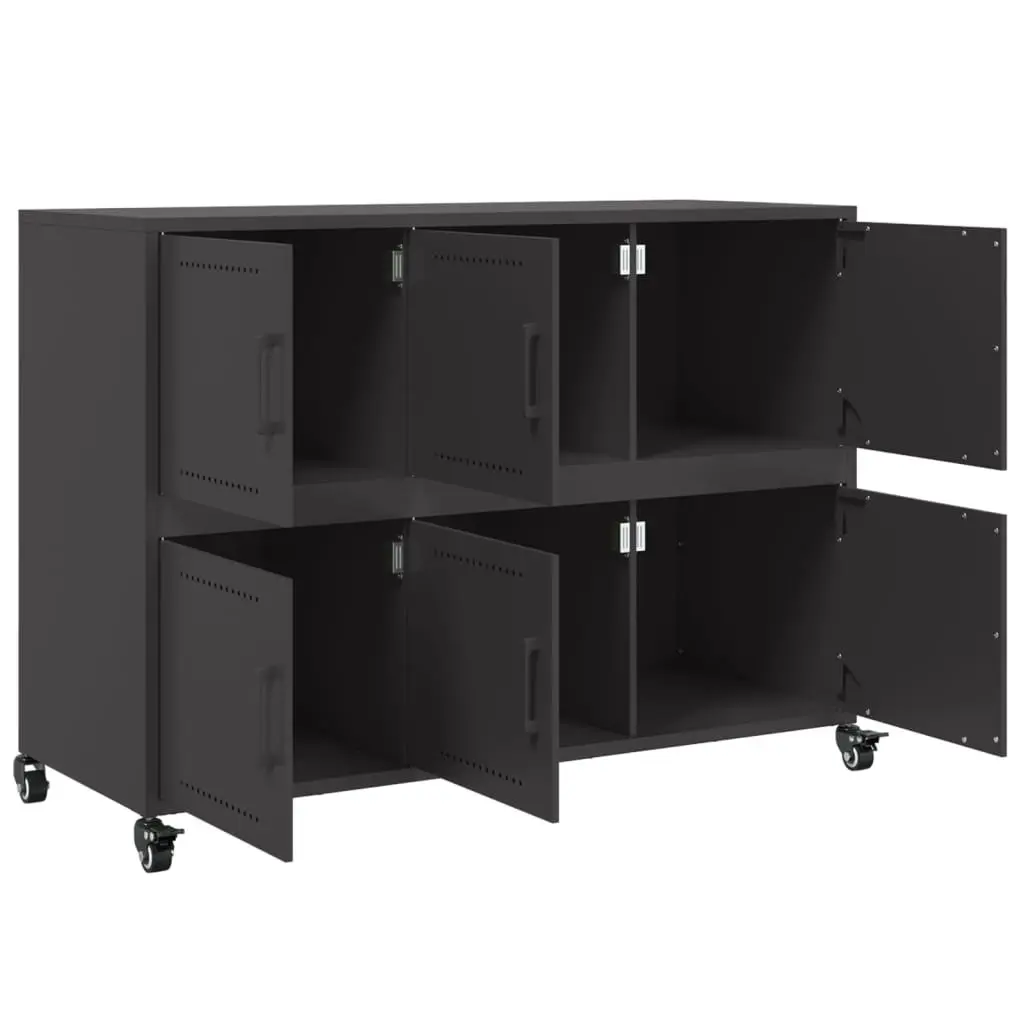 Black Steel Sideboard Storage Cabinet with Wheels 100.5x39x72cm for Organised Interior Furniture