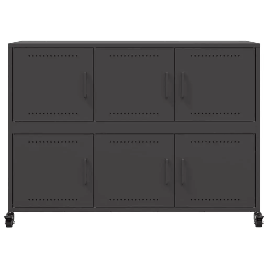 Black Steel Sideboard Storage Cabinet with Wheels 100.5x39x72cm for Organised Interior Furniture
