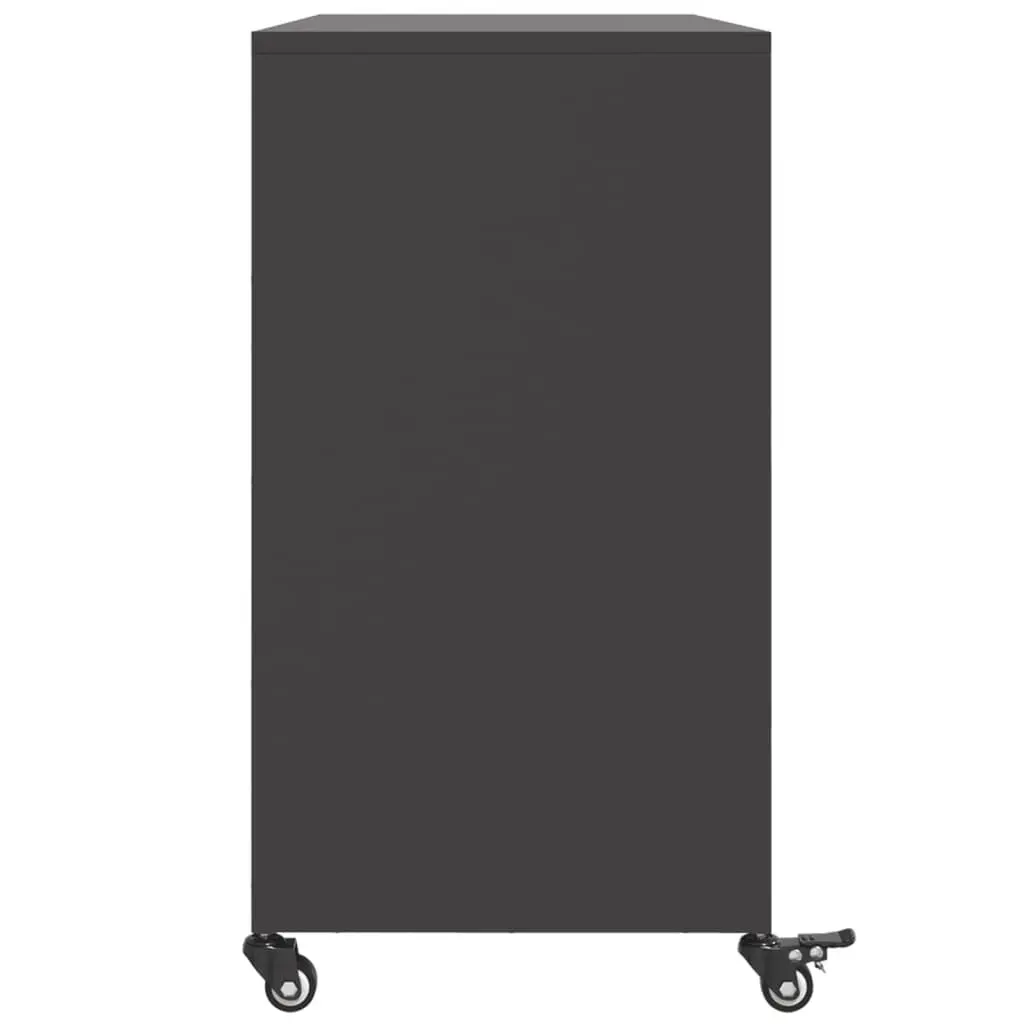 Black Steel Sideboard Storage Cabinet with Wheels 100.5x39x72cm for Organised Interior Furniture
