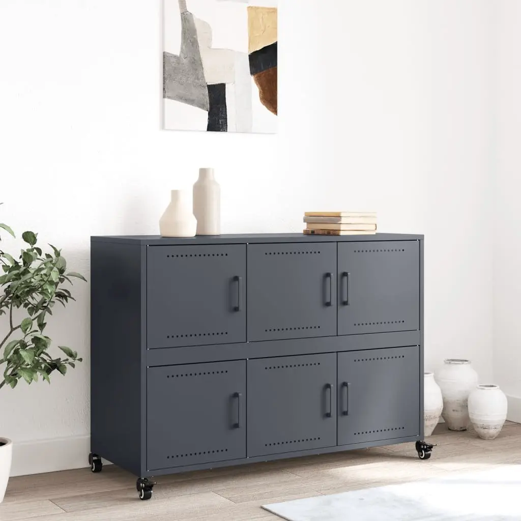 Anthracite Sideboard Storage Cabinet with Wheels 100.5x39x72cm Durable Steel Construction for Interior Use