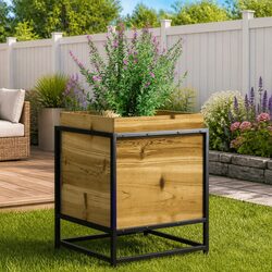 Concise Garden Planter Box: 40x40x50cm, Pine and Steel