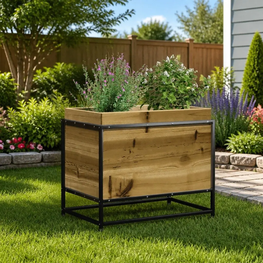 Garden Planter Box Brown 60x40x50cm Impregnated Pine Wood Outdoor Patio Flower Bed