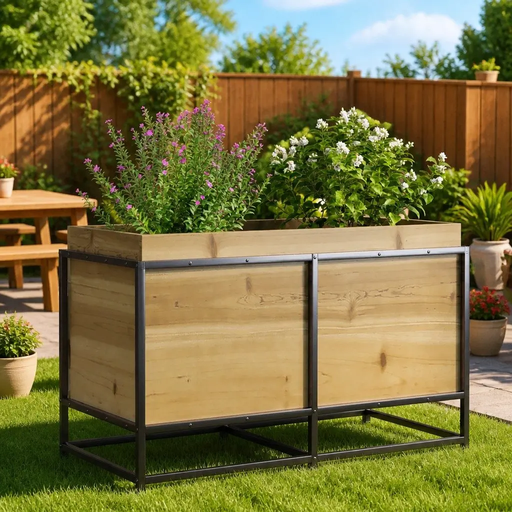 Garden Planter Box Brown 80x40x50cm Impregnated Pine Wood Outdoor Patio Flowers