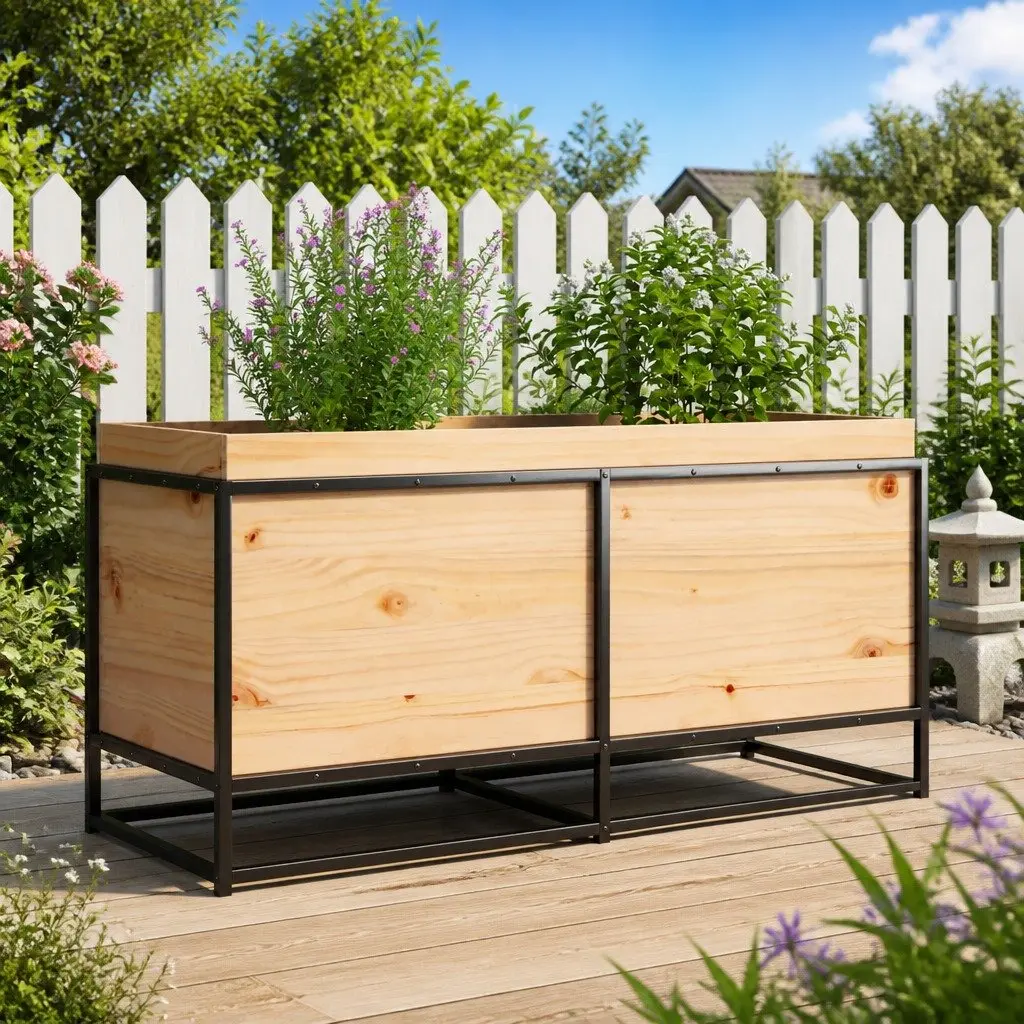 Garden Planter Box Brown Solid Wood Pine Outdoor Patio Decoration