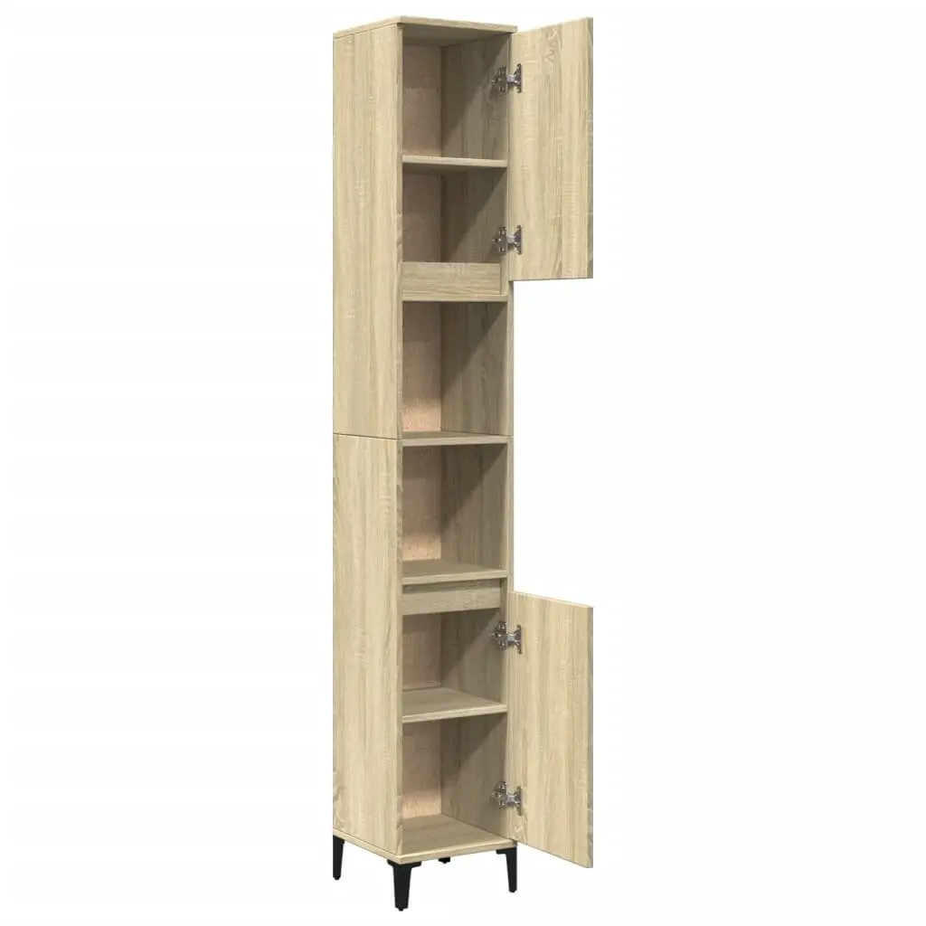 Bathroom Cabinet Brown Sonoma Oak 30x30x190cm Tall Storage Unit with Shelves Doors