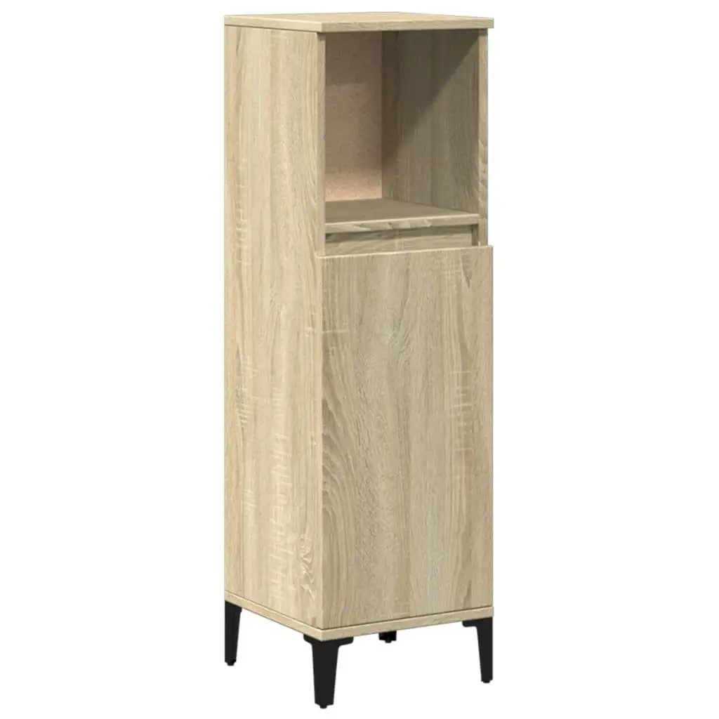 Bathroom Cabinet Brown 30x30x100cm Engineered Wood Storage with Open Compartment and Doors