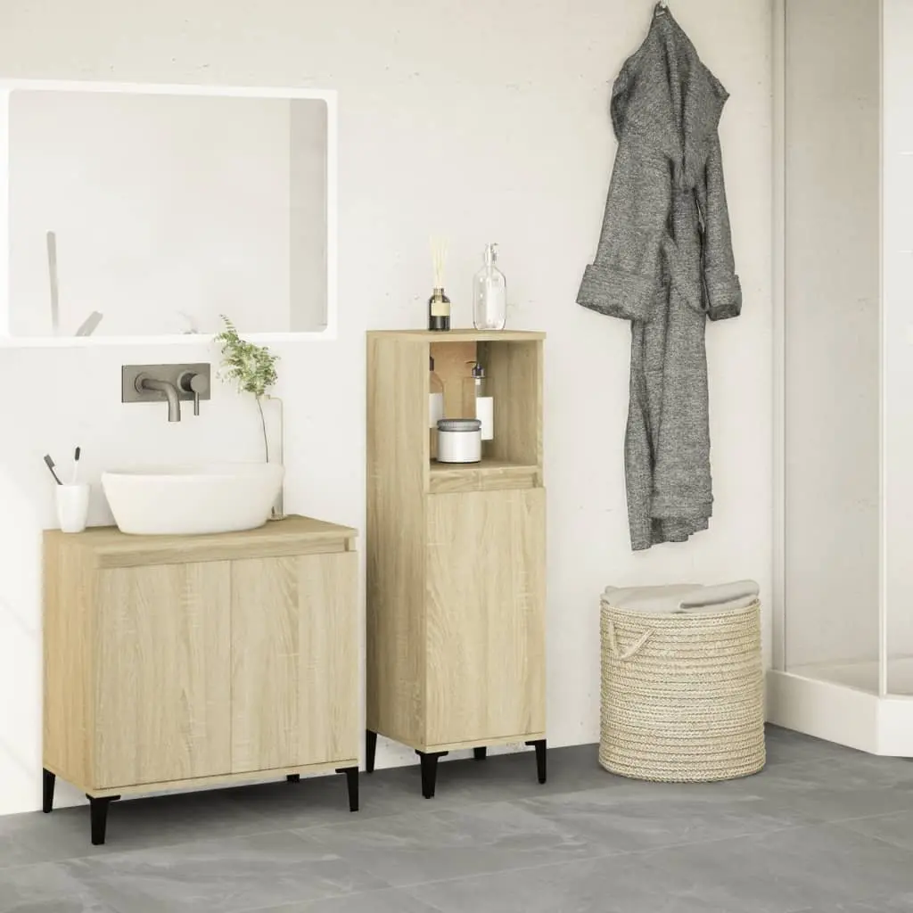 Bathroom Cabinet Brown 30x30x100cm Engineered Wood Storage with Open Compartment and Doors