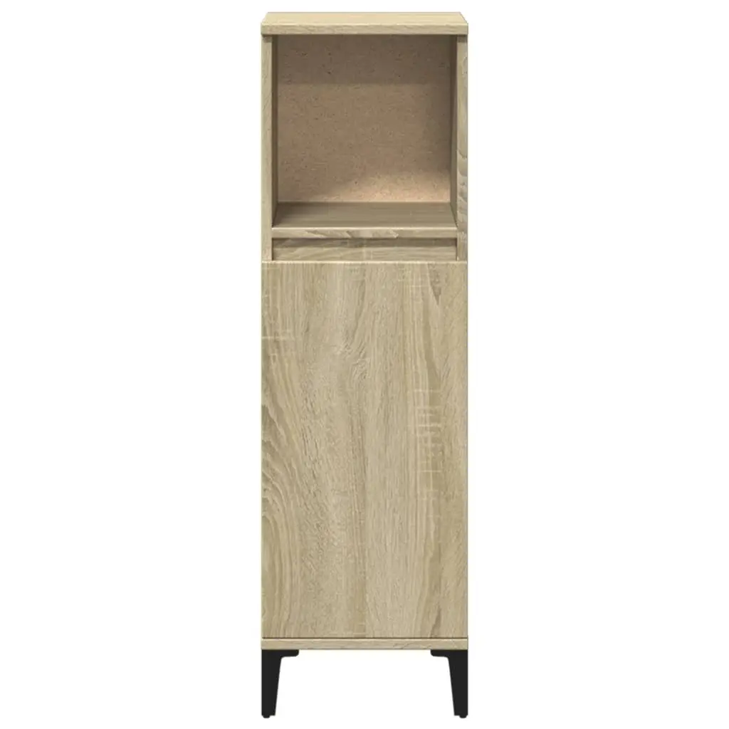 Bathroom Cabinet Brown 30x30x100cm Engineered Wood Storage with Open Compartment and Doors