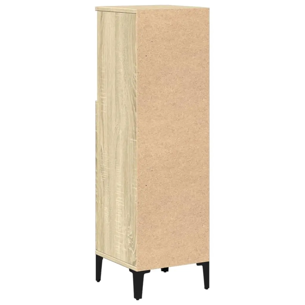 Bathroom Cabinet Brown 30x30x100cm Engineered Wood Storage with Open Compartment and Doors