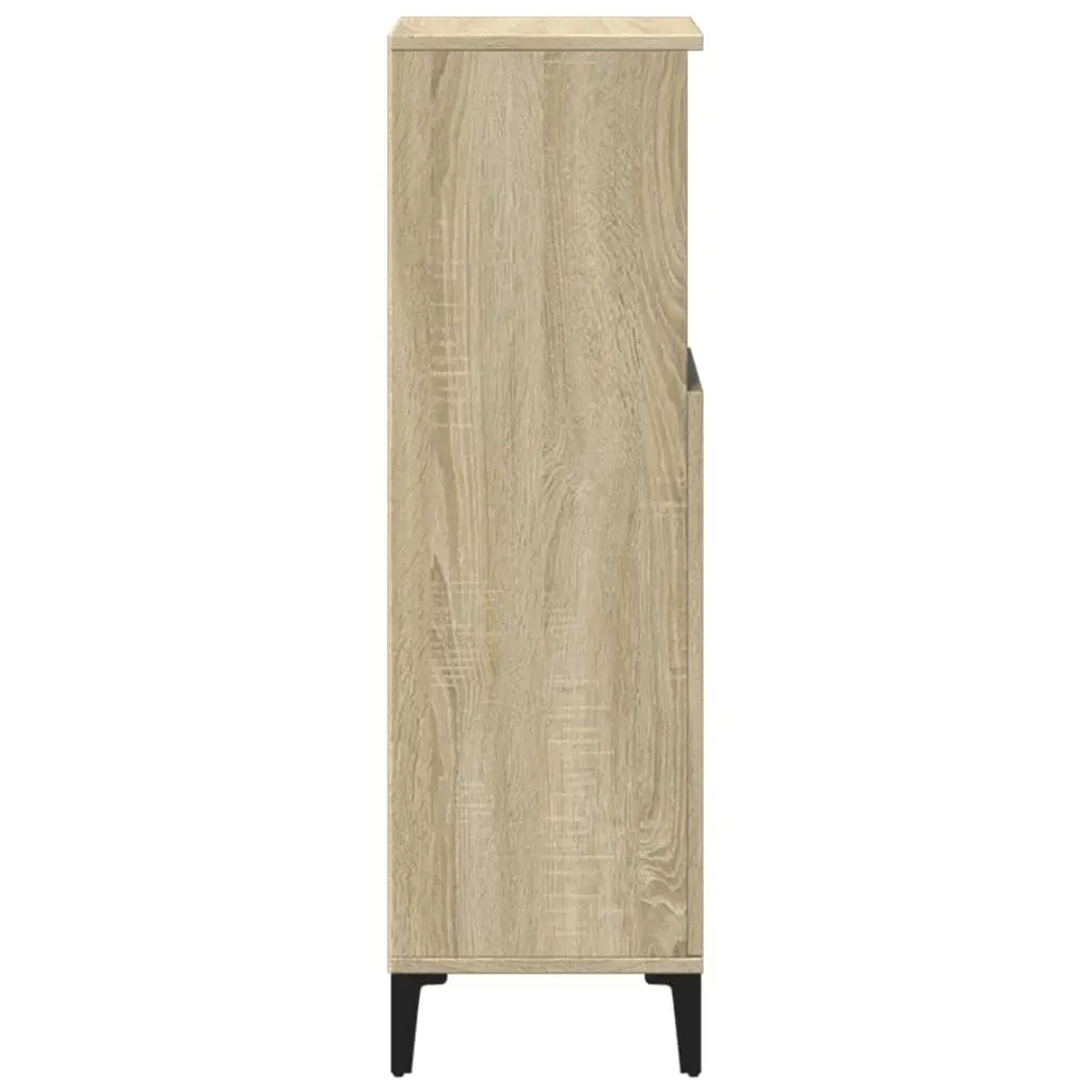Bathroom Cabinet Brown 30x30x100cm Engineered Wood Storage with Open Compartment and Doors