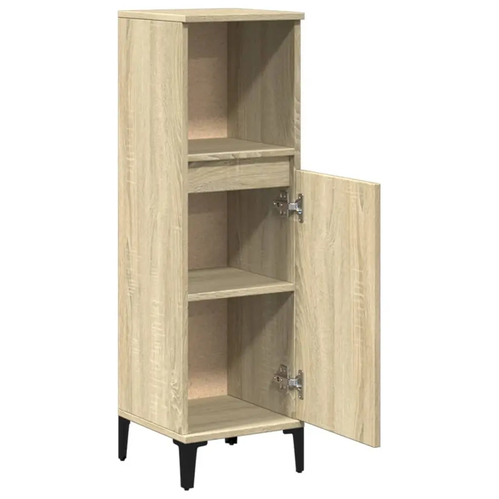 Bathroom Cabinet Brown 30x30x100cm Engineered Wood Storage with Open Compartment and Doors
