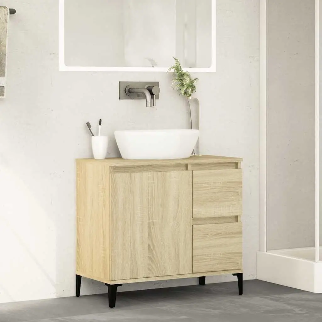 Bathroom Vanity Cabinet Storage Unit Brown Engineered Wood 65x33x60cm
