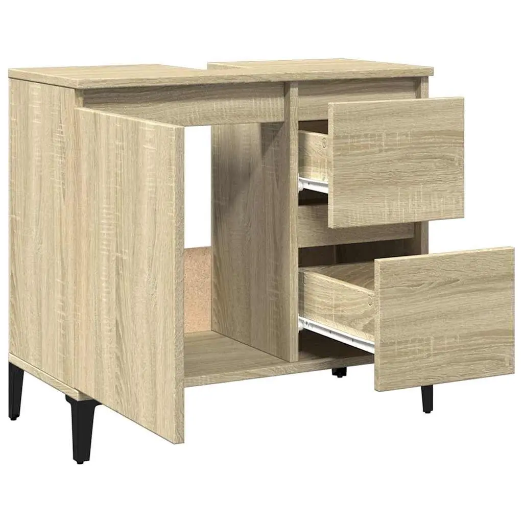 Bathroom Vanity Cabinet Storage Unit Brown Engineered Wood 65x33x60cm