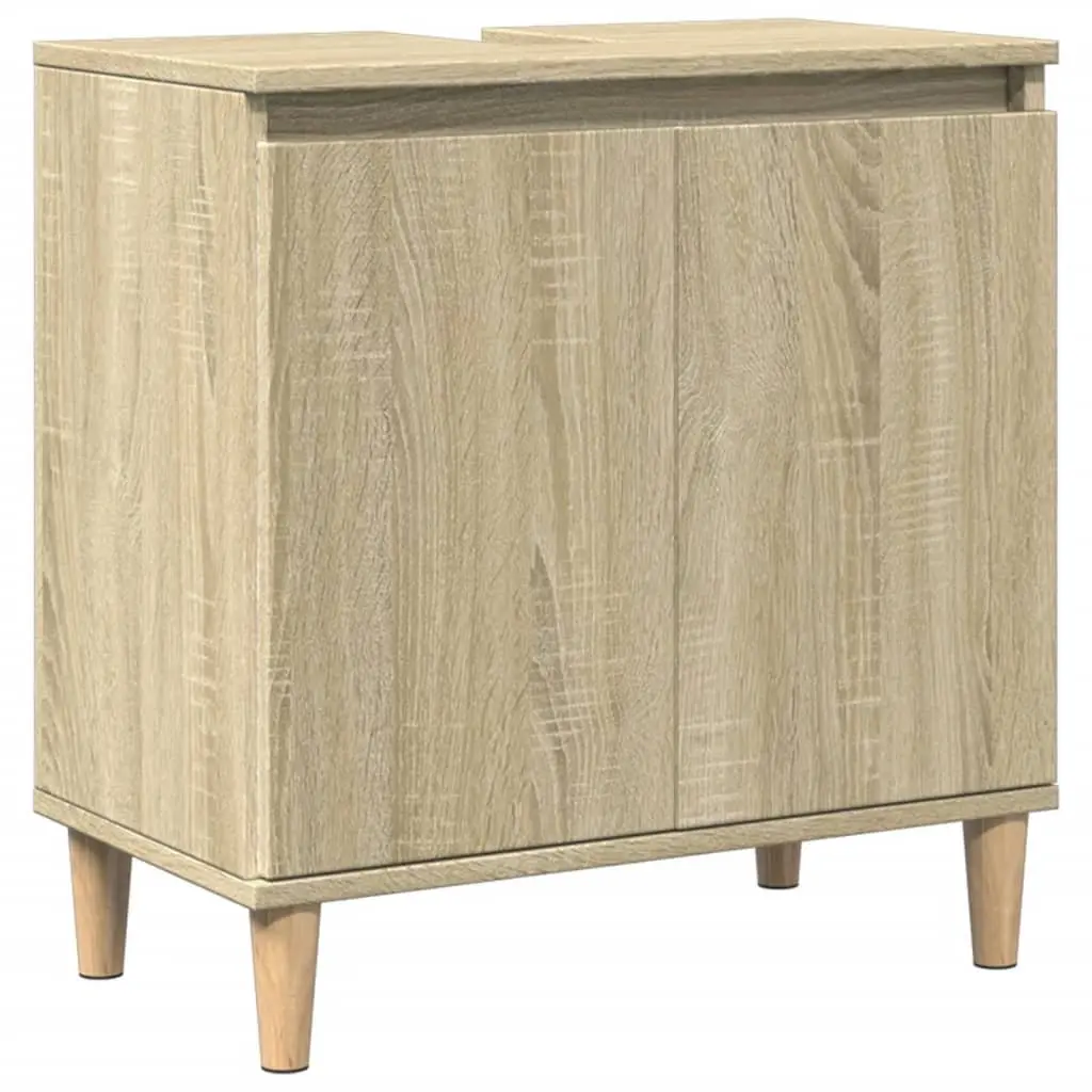 Bathroom Vanity Sink Cabinet Brown 58x33x60 cm Under-Sink Storage Unit with Hinged Doors and Wooden Feet