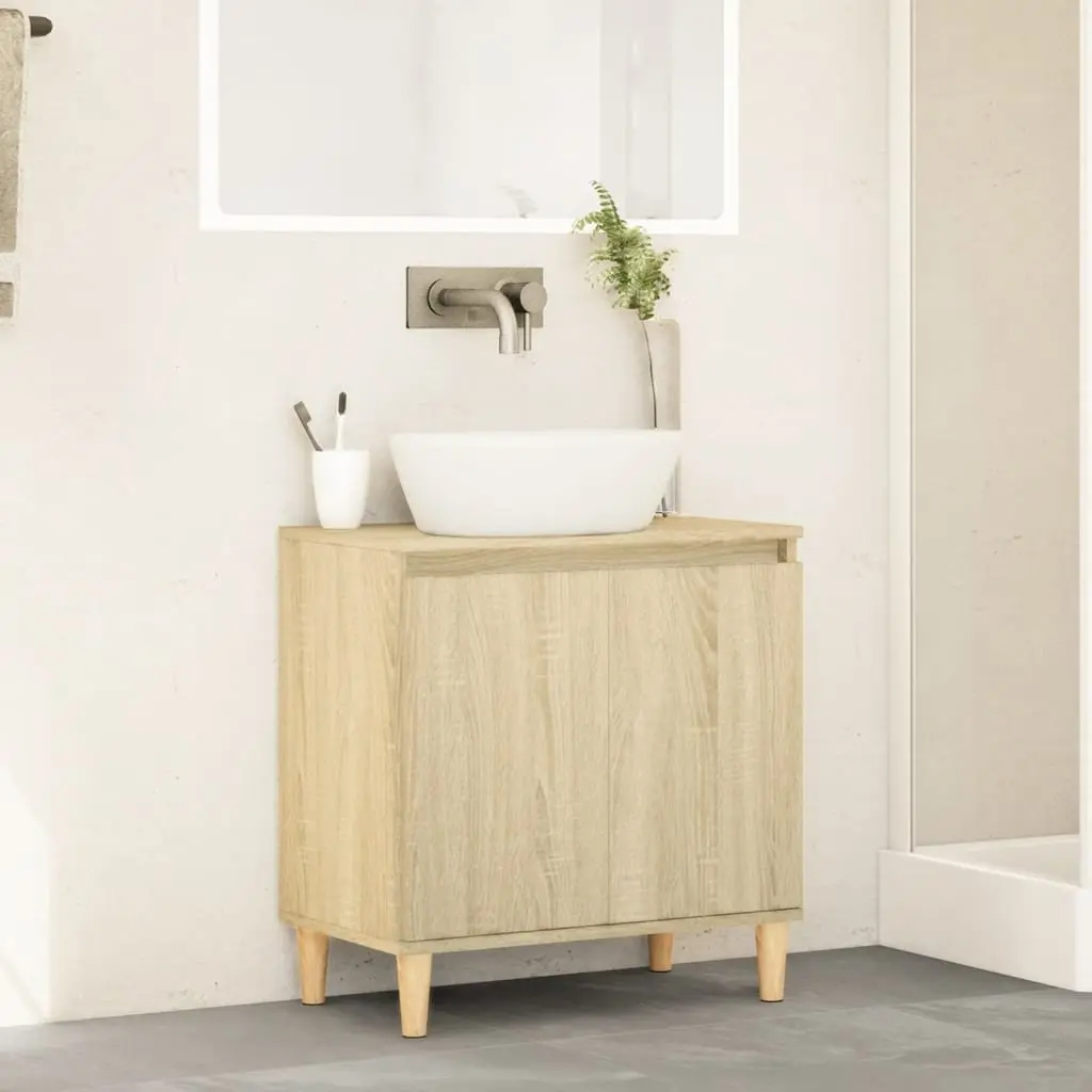 Bathroom Vanity Sink Cabinet Brown 58x33x60 cm Under-Sink Storage Unit with Hinged Doors and Wooden Feet
