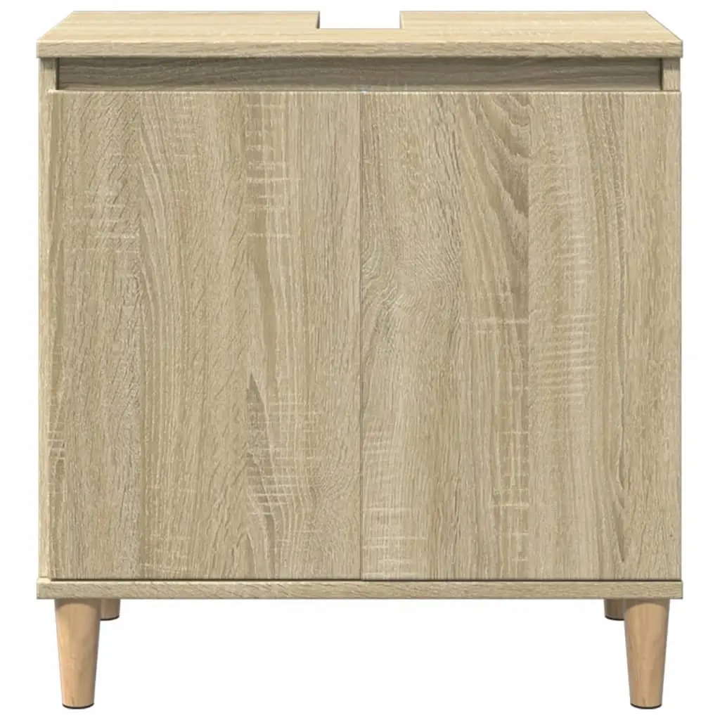 Bathroom Vanity Sink Cabinet Brown 58x33x60 cm Under-Sink Storage Unit with Hinged Doors and Wooden Feet