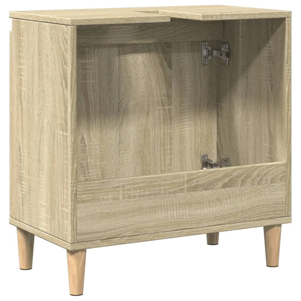 Bathroom Vanity Sink Cabinet Brown 58x33x60 cm Under-Sink Storage Unit with Hinged Doors and Wooden Feet