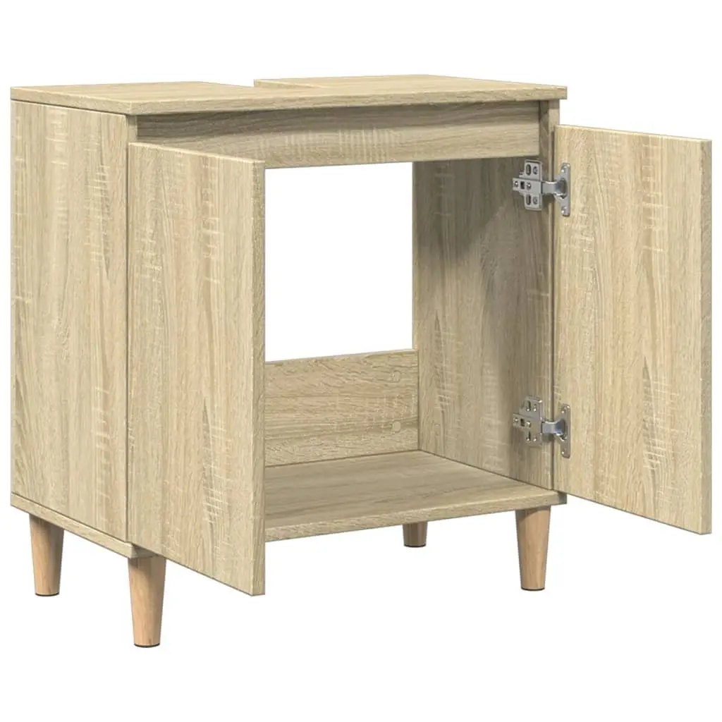 Bathroom Vanity Sink Cabinet Brown 58x33x60 cm Under-Sink Storage Unit with Hinged Doors and Wooden Feet